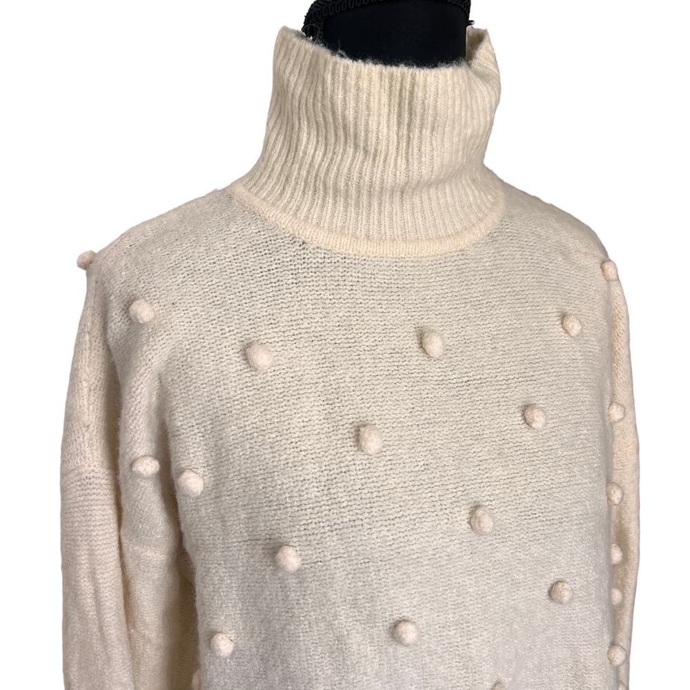 Madewell Ivory 3d Knit Bauble Turtleneck Sweater Women XS Cozy Knit Alpaca Blend